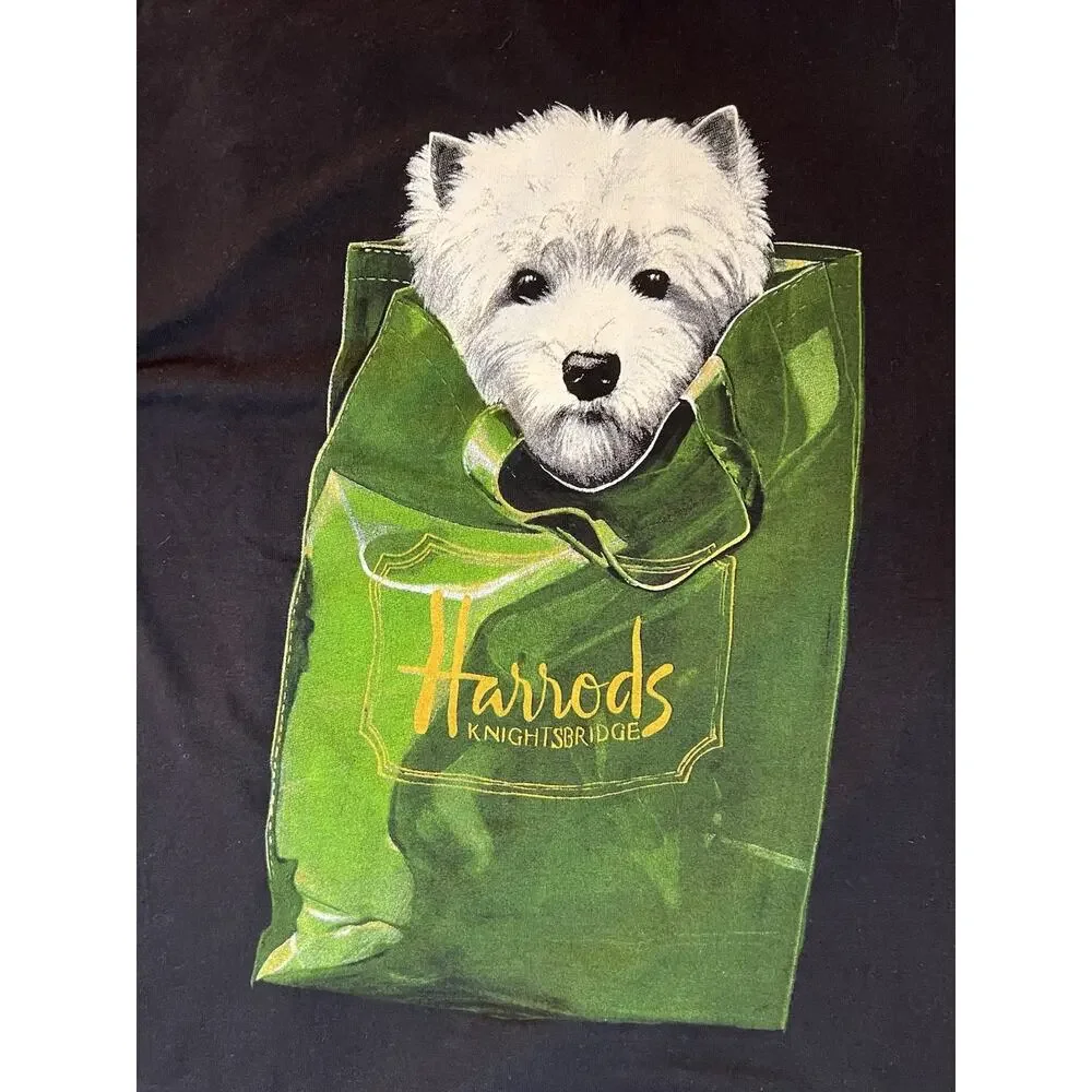 HARROD'S Black Shirt Knightsbridge Westie Terrier Dog Puppy Vintage 90s Size M - Picture 1 of 7